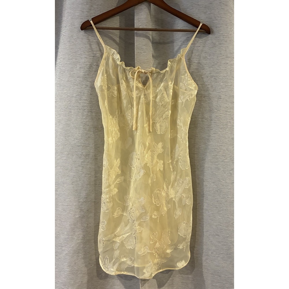 Secret Treasures Vintage Yellow Floral Sheer Night Slip Dress Small 11273W